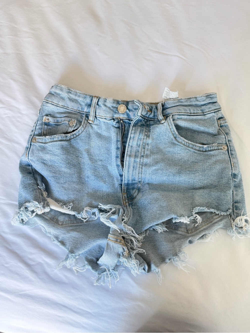 Zara Light Blue Distressed Denim Cutoff Shorts
